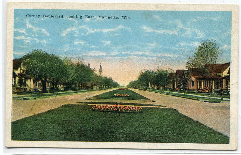 Carney Boulevard Marinette Wisconsin 1920s postcard