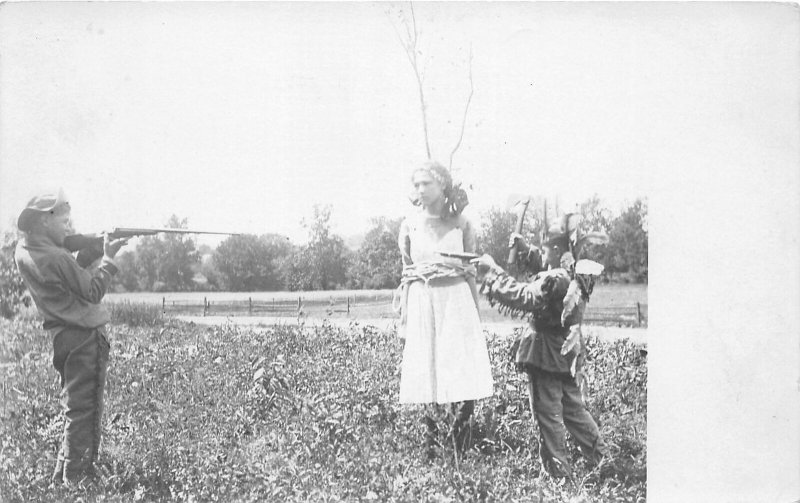 F71/ Interesting RPPC Postcard Kid Nativer American Indian Rifle Girl 4