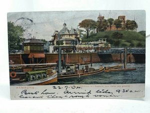 Boats on The River Hamburg Germany 1904  Antique Postcard Steam Boat