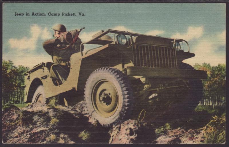 Jeep in Action,Camp Pickett,VA Postcard