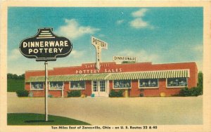 Ohio Zanesville Pottery Sales 1940s MWM roadside linen Postcard 22-4168