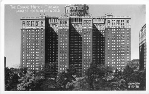 Chicago Illinois Ogg Conrad Hilton roadside RPPC Photo Postcard 10522