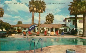 Postcard 1950s Arizona Phoenix Coconut Grove Motel swimming Pool Jones 22-12447