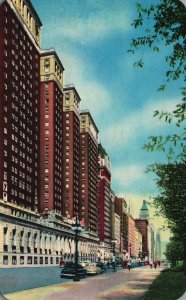 Vintage Postcard Michigan Avenue Looking North Stevens Hotel Chicago Illinois IL