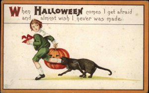 Halloween Cat Little Boy Stecher 63F c1915 Embossed Postcard