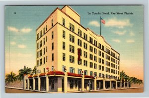 Key West FL-Florida, La Concha Hotel, Advertising, Flag, Vintage Linen Postcard 