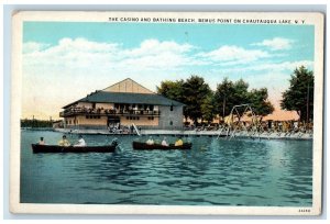 The Casino And Bathing Beach Bemus Point Canoeing Chautauqua Lake NY Postcard