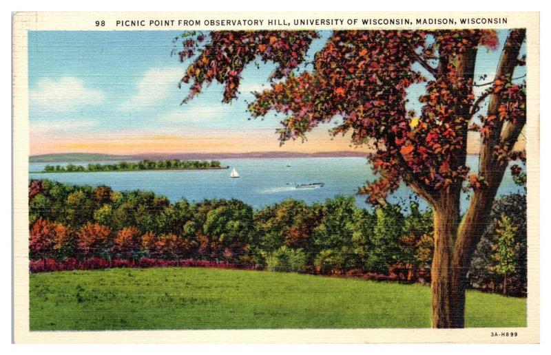 1941 Picnic Point from Observatory Hill, UW-Madison, WI Postcard ...