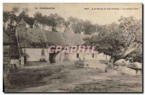 Old Postcard Folklore Normandy At the farm fields and the great court