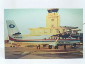 Metro Airlines DHC-6 Aircraft Tyler Airport Texas USA Vtg Postcard Ltd Edition