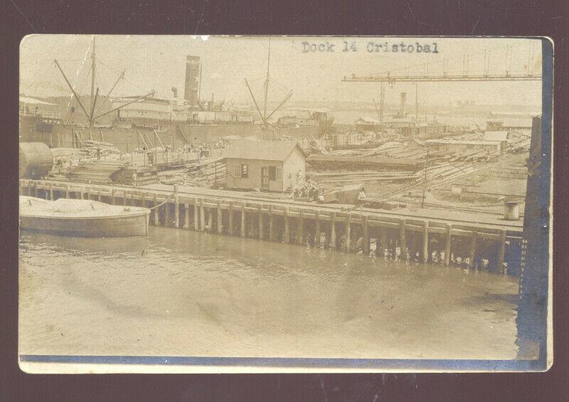 RPPC CRISTOBAL PANAMA CANAL ZONE DOCK BOATS VINTAGE REAL PHOTO POSTCARD