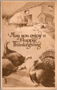 Vtg 1910s Happy Thanksgiving Turkeys on the Farm Postcard