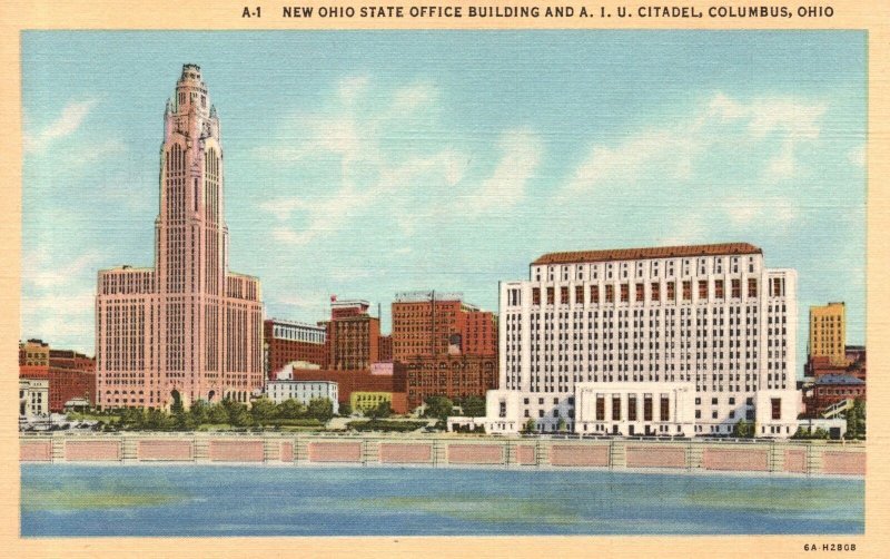 Vintage Postcard New Ohio State Office Building and A. I. U. Citadel Columbus OH