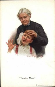 A/S MACLELLAN Grandmother Scrubs Boy's Face Sunday Morn c1910 Postcard