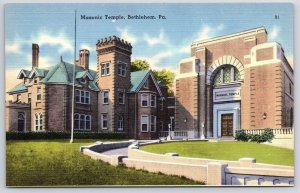 Masonic Temple Bethlehem Pennsylvania PA Grounds & Building Landmark Postcard