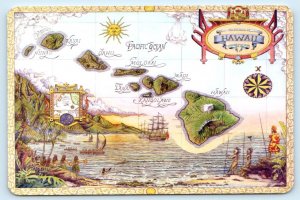MAP of OLD HAWAII, HI ~  From Engraving by STEVE STRICKLAND Art 4x6 Postcard