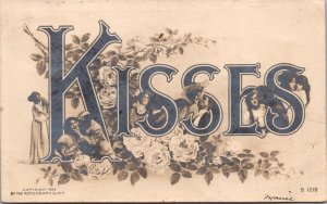 1908 Large Letter Real Photo Postcard Kisses Women's Mens Couples Faces Bodies