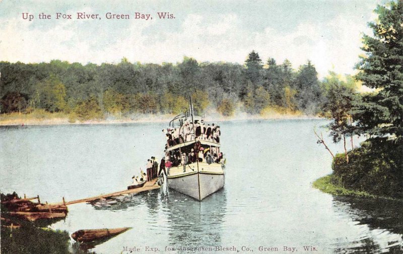 GREEN BAY, Wisconsin WI ~ UP THE FOX RIVER Excursion Boat~Dock ca1910's Postcard