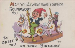 Merry Go Round Ride Friendship Friends Roundabout You Old Fair Comic Postcard