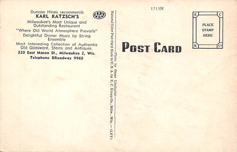 Karz Ratzsch's Ouystanding Restaurant Milwaukee WI 