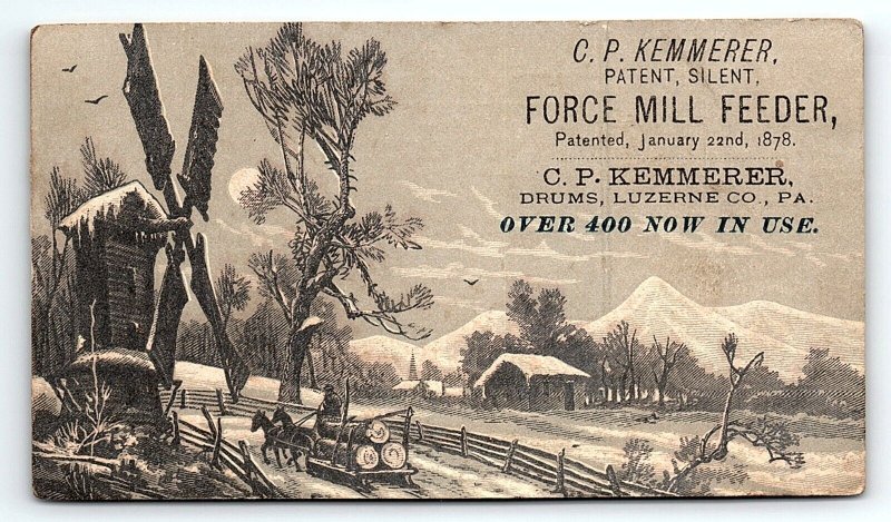 1880 C P KEMMERER FORCE MILL FEEDER LUZERNE PA  VICTORIAN TRADE CARD P1749