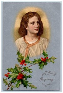 c1905 Christmas Religious Holly Berries Nash Posted Antique Postcard