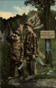 Boys Native American Indians Bows Arrows HERMAN REEL CO Wool Furs Postcard