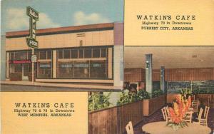 Interior Roadside Watkins Cafe 1940s WEST MEMPHIS ARKANSAS Teich postcard 3616