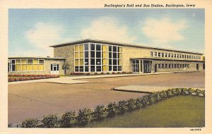 Burlington's Rail and Bus Station Burlington, Iowa USA View Postcard Backing 