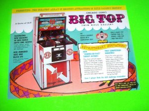 BIG TOP CHICAGO COIN 1973 ORIGINAL RIFLE GUN ARCADE GAME MACHINE PROMO FLYER