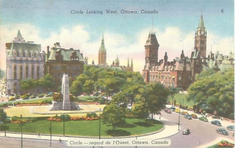 Ottawa Canada Circle Looking West Linen Postcard USED