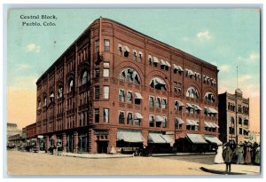 1913 Central Block Building Exterior Scene Pueblo Colorado CO Antique Postcard 