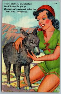 Postcard c1938 Comic Humor Woman with Donkey C.T. What A Life Comics Series