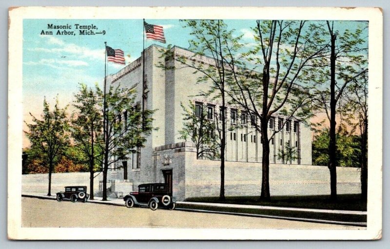 Ann Arbor  Michigan  Masonic Temple  1929  Postcard