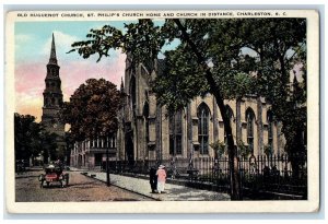 c1920's Old Huguenot Church St. Philip's Church Home View Charleston SC Postcard