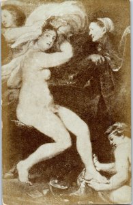 Nude Woman with Man Washing Foot Art Religion VIntage Postcard