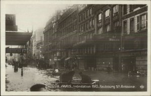 Paris France Street Scene Flood Real Photo Postcard FAUBOURG ST. ANTOINE