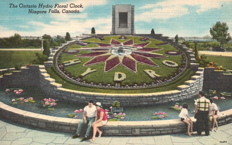 The Ontario Hydro Floral Clock Niagara Falls Canada Vintage Postcard c1930