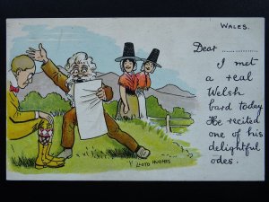 Wales CYMRU Artist L. Hughes I MET A REAL WELSH BARD TODAY c1904 Comic Postcard