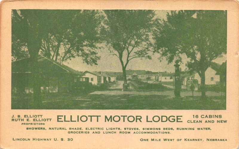 Postcard Elliott Motor Lodge on U.S. Highway 30 in Kearney, Nebraska~113783