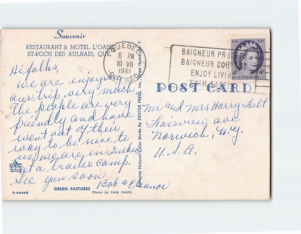 Postcard Green Pastures, Restaurant & Motel L'Oasis StRoch des