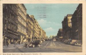 Saint John New Brunswick~King Street~Storefronts~Classic Cars~Blue Sky Postcard