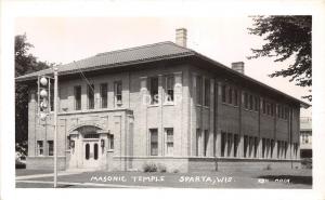 B84/ Sparta Wisconsin Wi Postcard Real Photo RPPC c1940s Masonic Temple