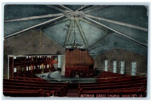 1917 Interior Grace Church Chandelier Sioux City Iowa IA Posted Vintage Postcard