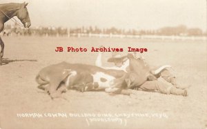 WY, Cheyenne, Wyoming, RPPC, Rodeo, Norman Cowan Bulldogging, Doubleday Photo