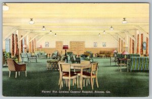 1940's NURSES HUT INTERIOR LAWSON GENERAL HOSPITAL ATLANTA GA LINEN POSTCARD