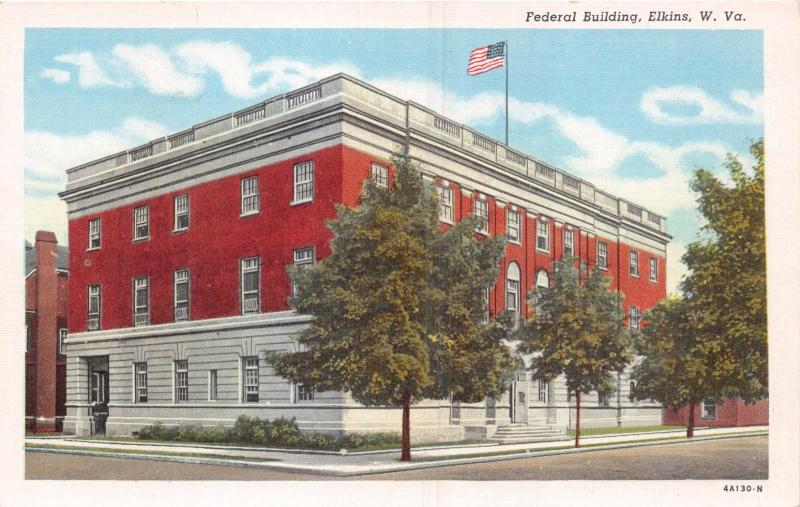 ELKINS WEST VIRGINIA FEDERAL BUILDING~REX HECK NEWS-CLARKSBURG PUB POSTCARD 1934