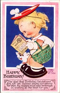Mabel Lucie Attwell Postcard Happy Birthday Little Girl Dog Basket