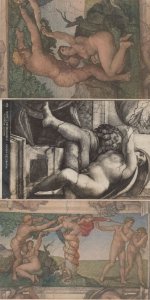 Michelangelo Decorative Nude Figure 3x Old Painting Postcard s
