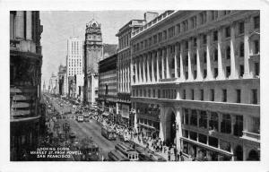 San Francisco California~Looking Down Market Street @ Powell~Ferry Bldg~1940s PC